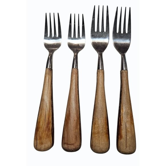 Aspen Trend Pacific Vintage Silverware Set Wood Handle Light & Dark Grain 13 PC - Picture 3 of 14